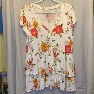 Torrid white floral shirt with ruffle